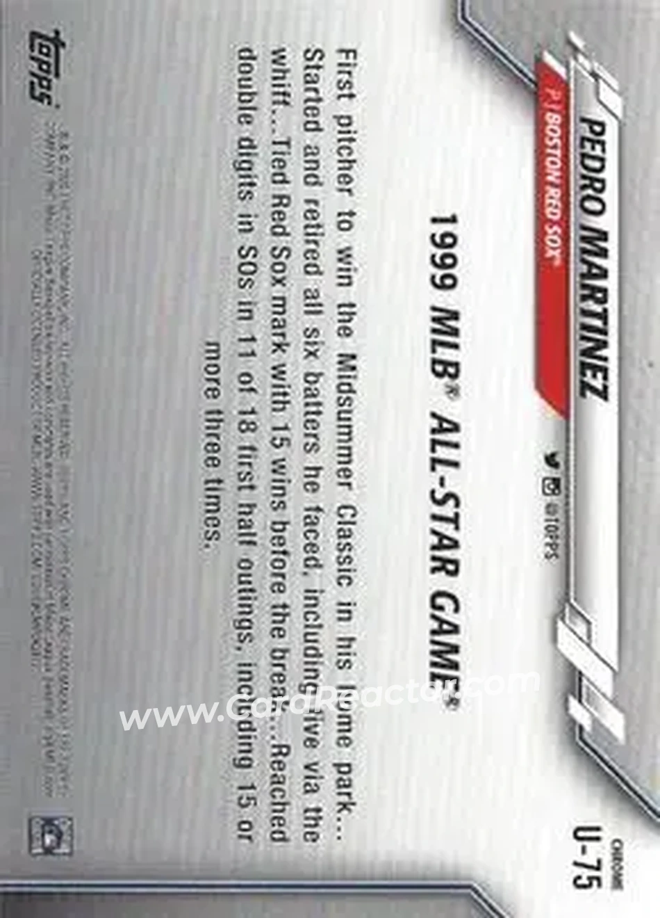 2020 Topps Chrome Update Sapphire Edition #U-75 - Pedro Martinez - Boston Red Sox - Back