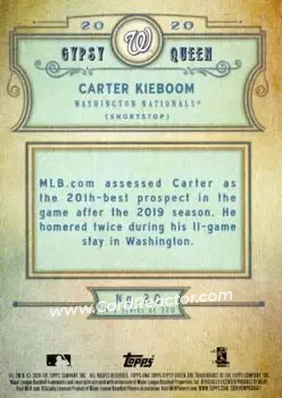 2020 Topps Gypsy Queen #30 - Carter Kieboom - Washington Nationals - Back