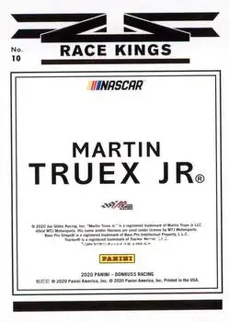 2020 Donruss #10 - Martin Truex Jr. - Joe Gibbs Racing - Back