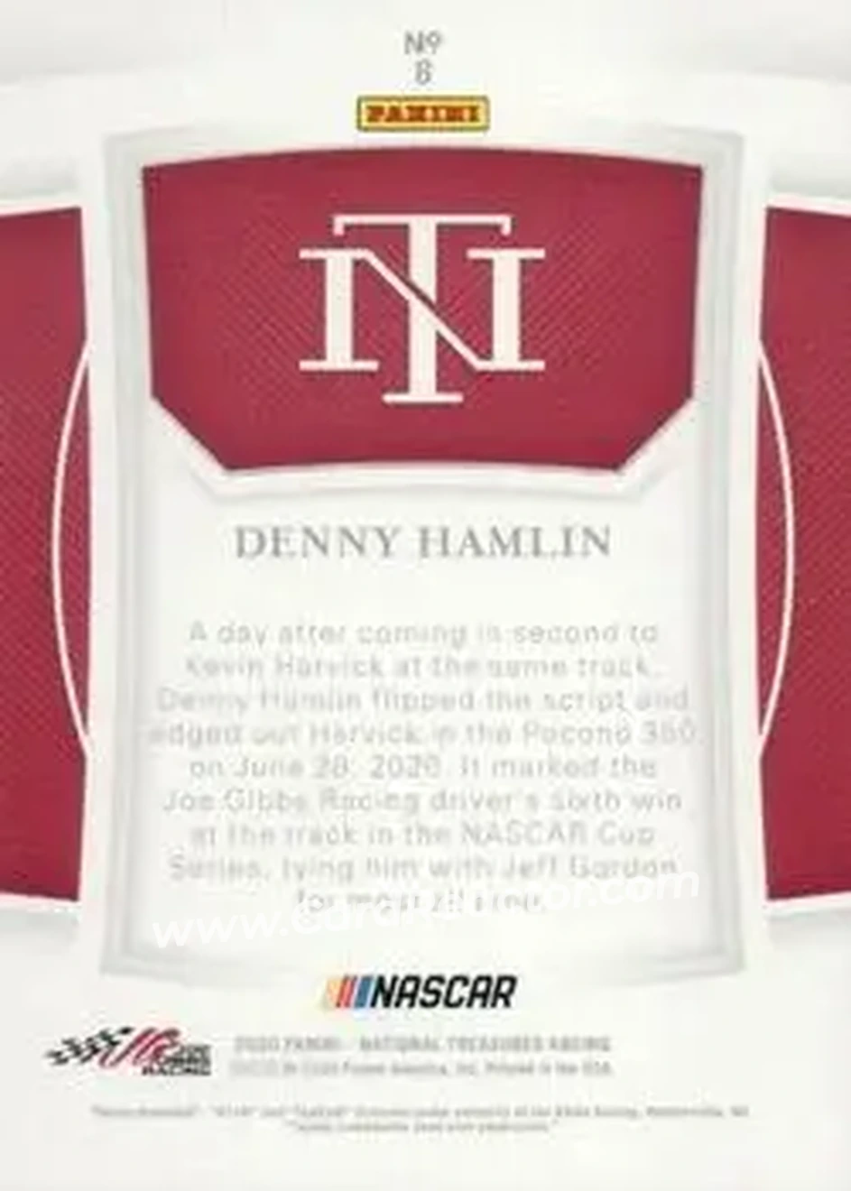 2020 Panini National Treasures #8 - Denny Hamlin - Joe Gibbs Racing - Back