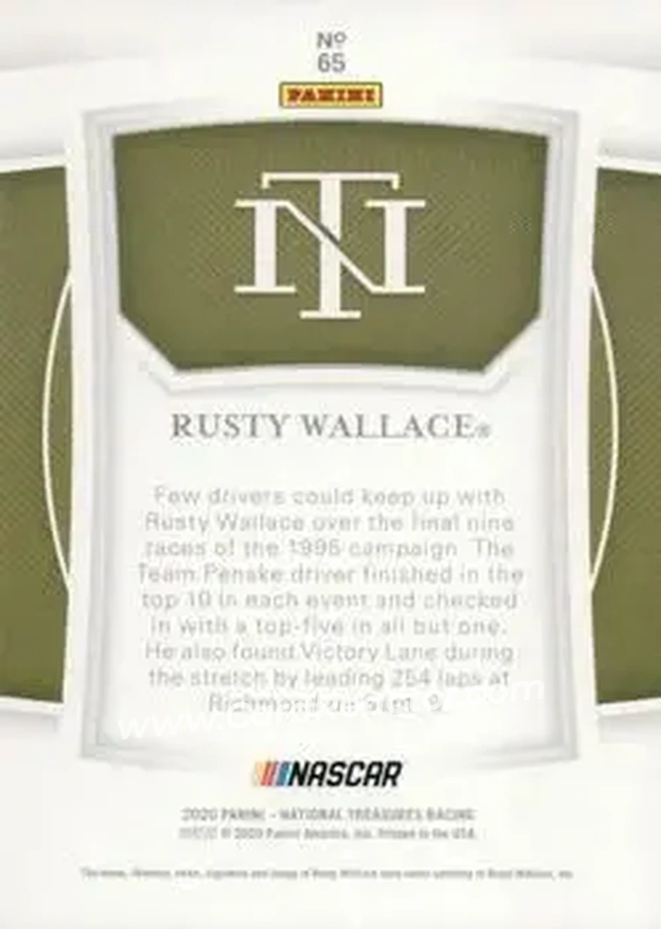 2020 Panini National Treasures #65 - Rusty Wallace - Penske Racing South - Back