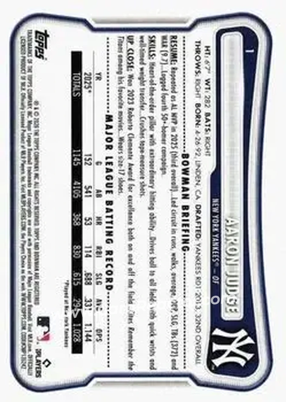 2026 Bowman - Neon Green #1 - Aaron Judge - New York Yankees - Back 2026 Bowman - Neon Green #1 - Aaron Judge - New York Yankees - Back