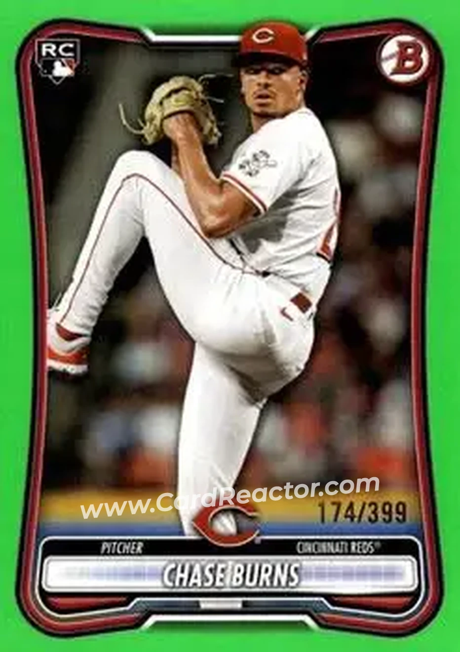 2026 Bowman - Neon Green #3 - Chase Burns - Cincinnati Reds - Front