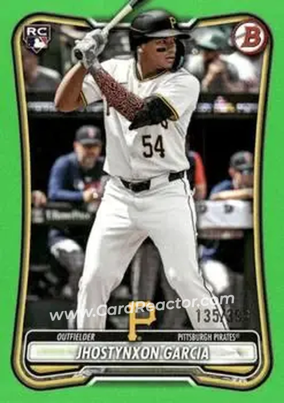 2026 Bowman - Neon Green #12 - Jhostynxon Garcia - Pittsburgh Pirates - Front 2026 Bowman - Neon Green #12 - Jhostynxon Garcia - Pittsburgh Pirates - Front