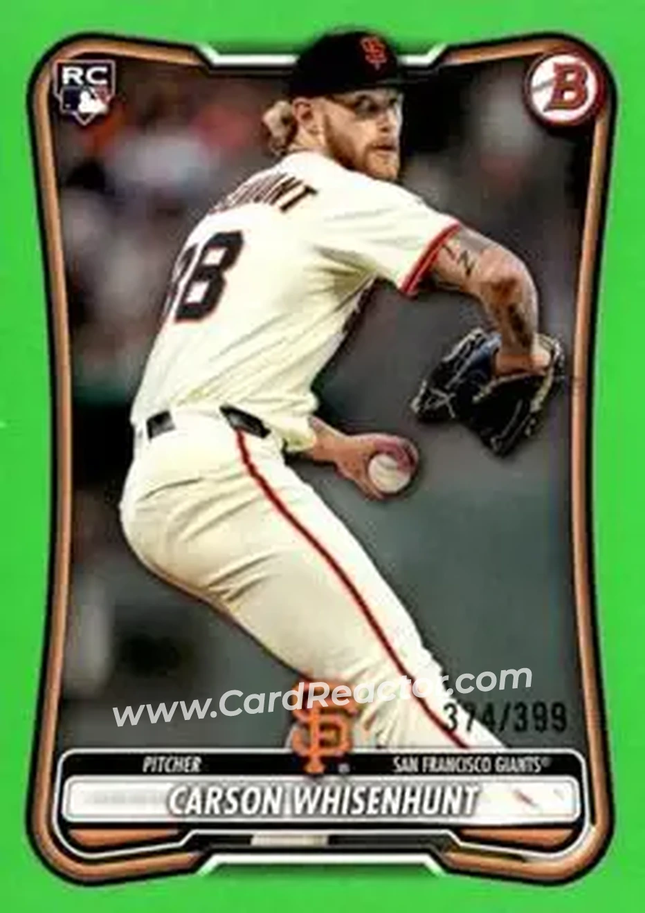 2026 Bowman - Neon Green #16 - Carson Whisenhunt - San Francisco Giants - Front 2026 Bowman - Neon Green #16 - Carson Whisenhunt - San Francisco Giants - Front