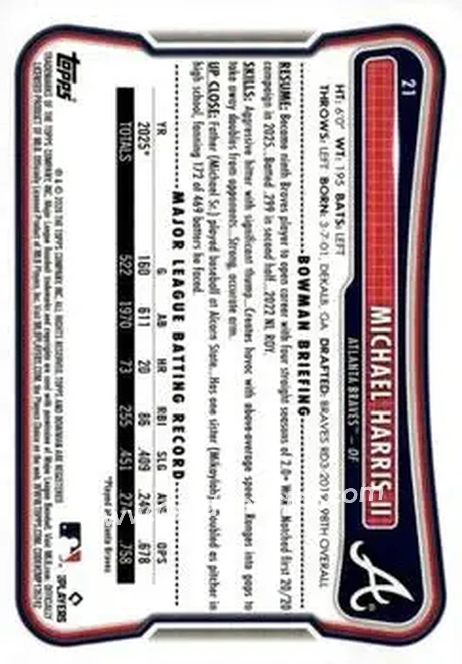 2026 Bowman - Neon Green #21 - Michael Harris II - Atlanta Braves - Back