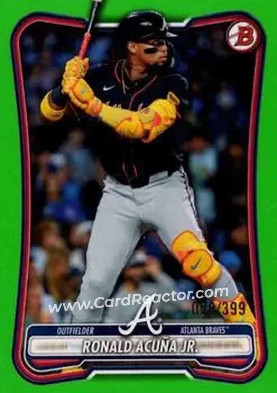 2026 Bowman - Neon Green #23 - Ronald Acuña Jr. - Atlanta Braves - Front 2026 Bowman - Neon Green #23 - Ronald Acuña Jr. - Atlanta Braves - Front