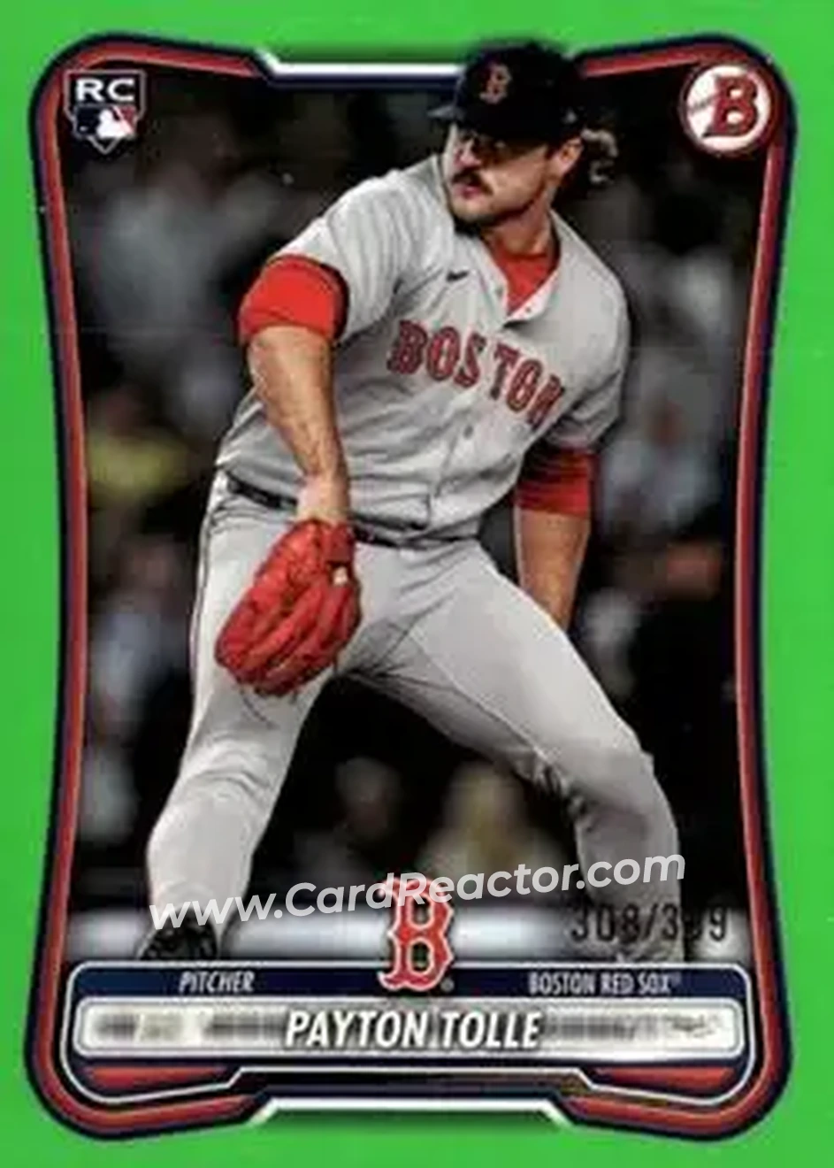 2026 Bowman - Neon Green #26 - Payton Tolle - Boston Red Sox - Front 2026 Bowman - Neon Green #26 - Payton Tolle - Boston Red Sox - Front