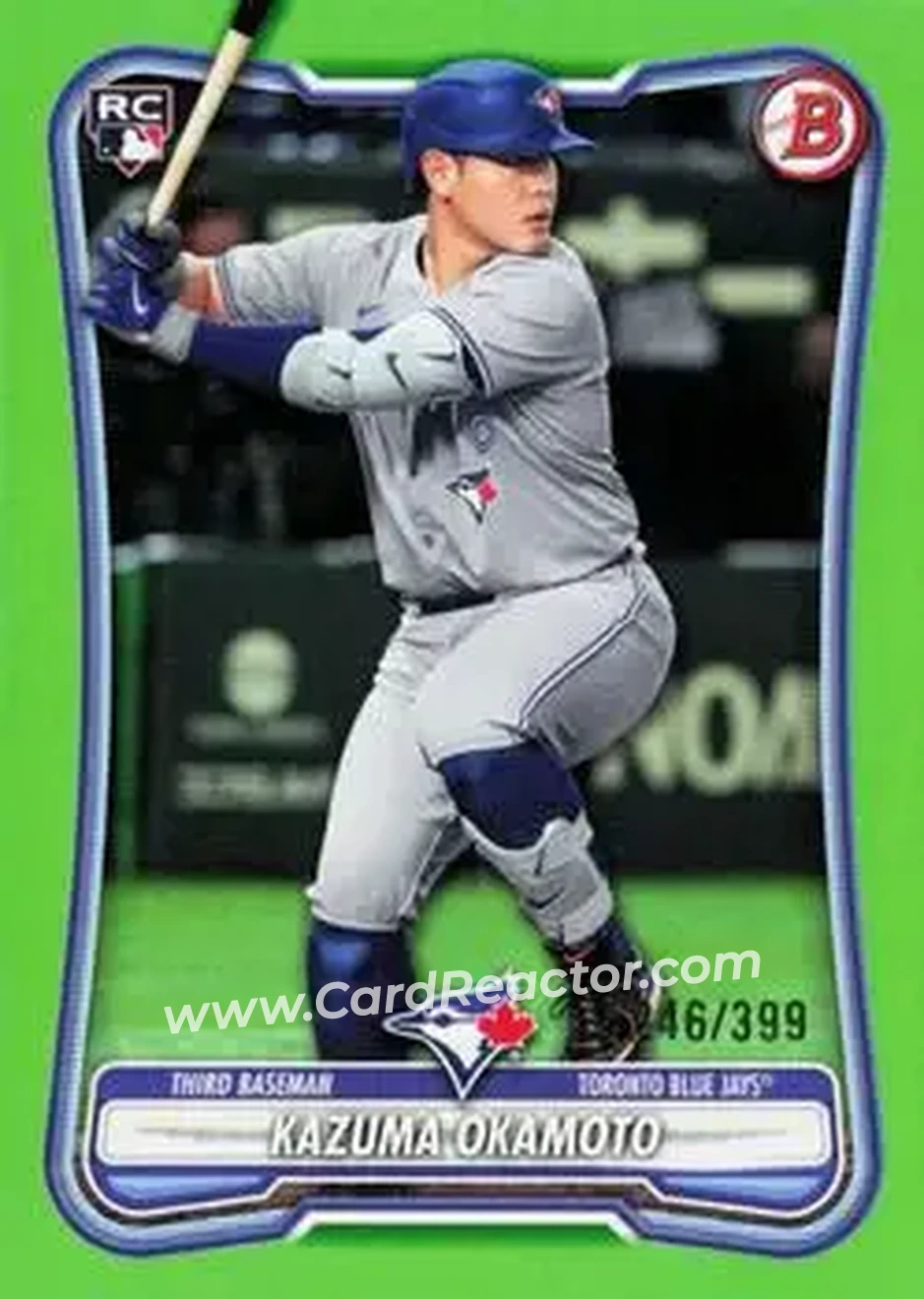 2026 Bowman - Neon Green #28 - Kazuma Okamoto - Toronto Blue Jays - Front