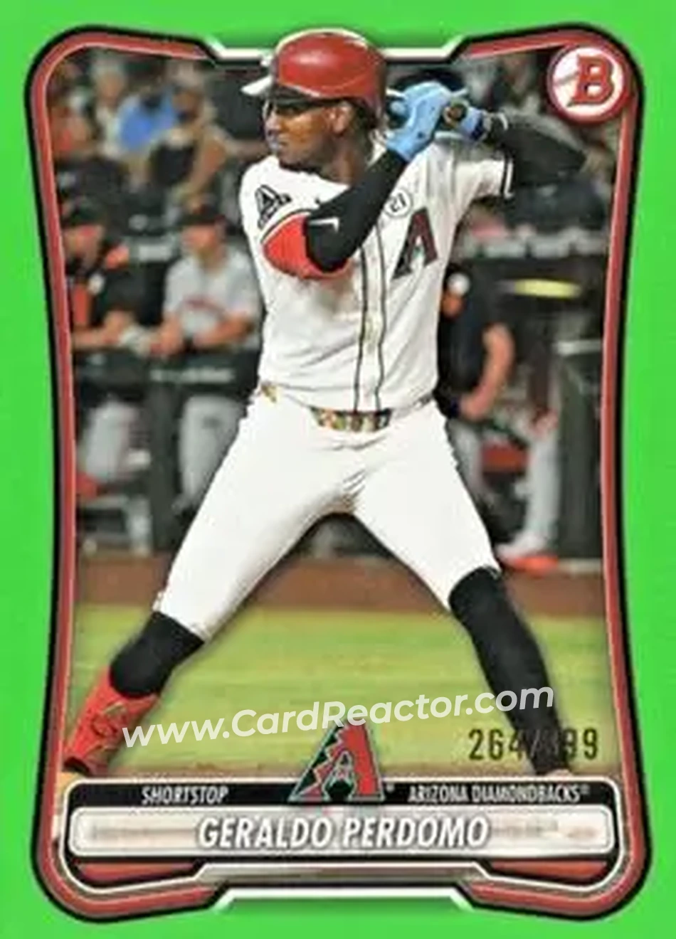 2026 Bowman - Neon Green #29 - Geraldo Perdomo - Arizona Diamondbacks - Front 2026 Bowman - Neon Green #29 - Geraldo Perdomo - Arizona Diamondbacks - Front