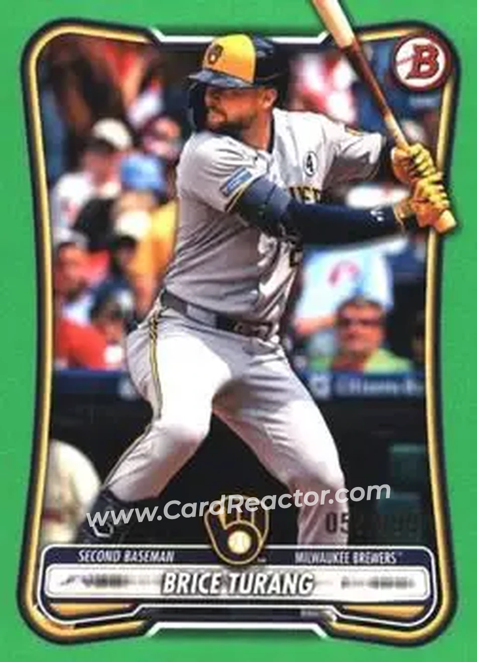 2026 Bowman - Neon Green #30 - Brice Turang - Milwaukee Brewers - Front 2026 Bowman - Neon Green #30 - Brice Turang - Milwaukee Brewers - Front