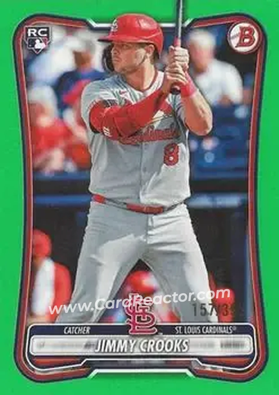 2026 Bowman - Neon Green #36 - Jimmy Crooks - St. Louis Cardinals - Front