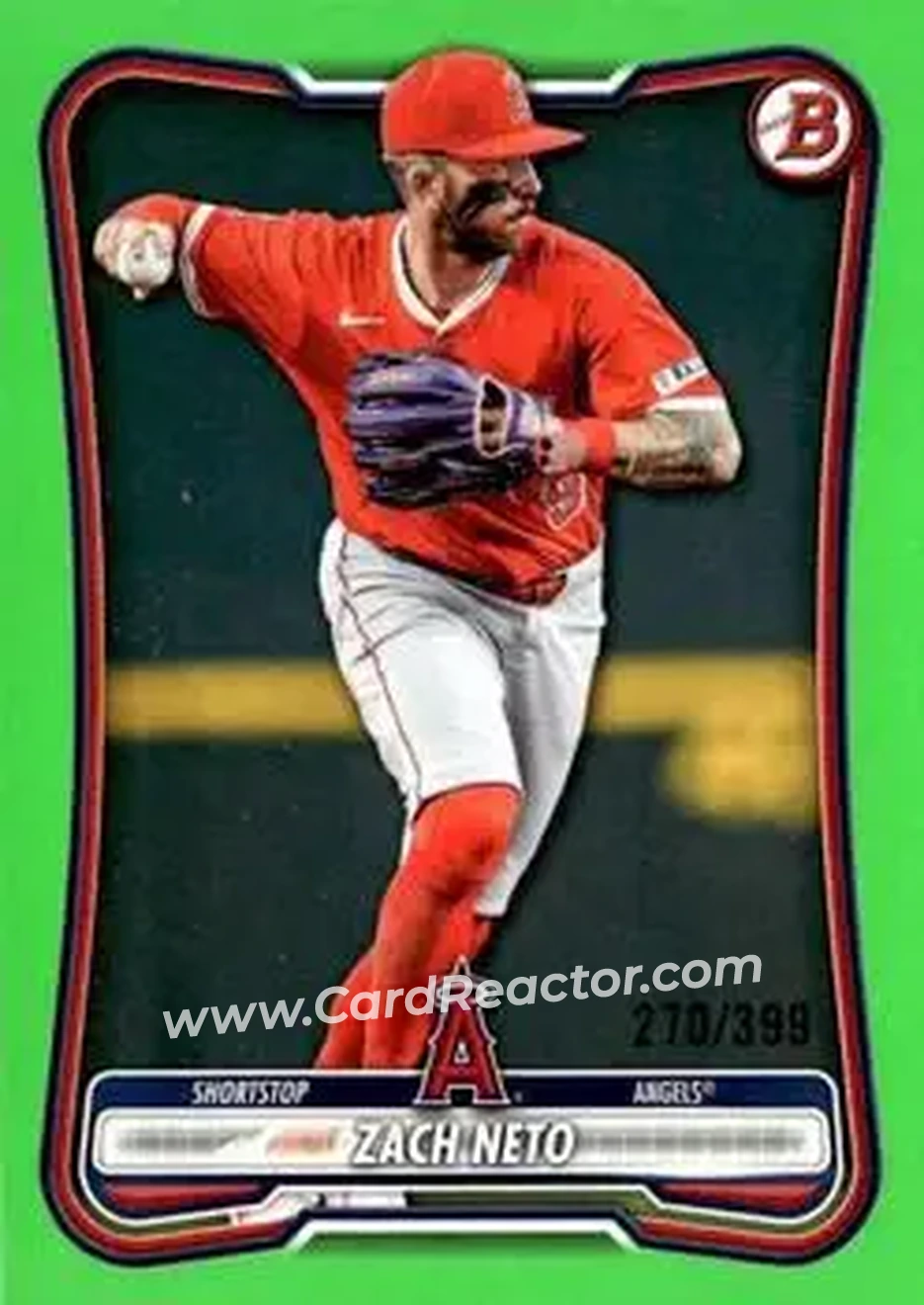 2026 Bowman - Neon Green #42 - Zach Neto - Los Angeles Angels - Front