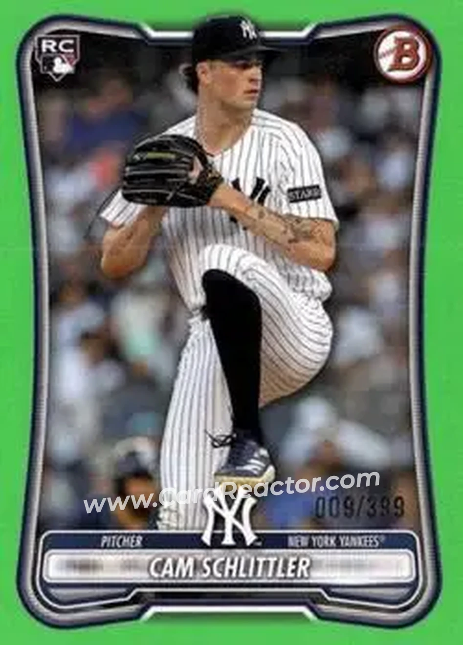 2026 Bowman - Neon Green #53 - Cam Schlittler - New York Yankees - Front