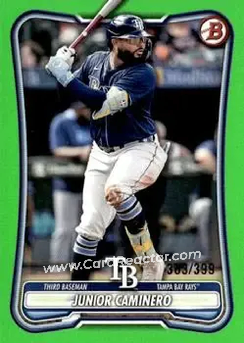 2026 Bowman - Neon Green #59 - Junior Caminero - Tampa Bay Rays - Front 2026 Bowman - Neon Green #59 - Junior Caminero - Tampa Bay Rays - Front