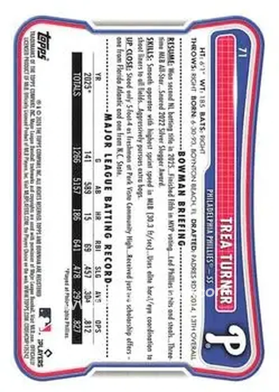 2026 Bowman - Neon Green #71 - Trea Turner - Philadelphia Phillies - Back 2026 Bowman - Neon Green #71 - Trea Turner - Philadelphia Phillies - Back