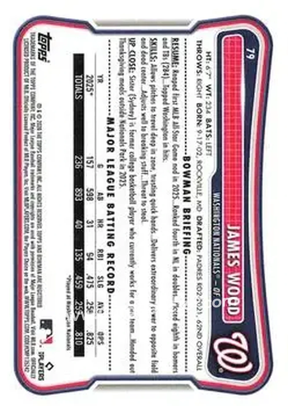 2026 Bowman - Neon Green #79 - James Wood - Washington Nationals - Back
