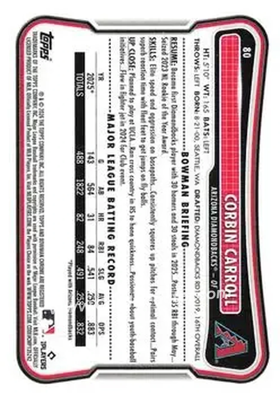 2026 Bowman - Neon Green #80 - Corbin Carroll - Arizona Diamondbacks - Back