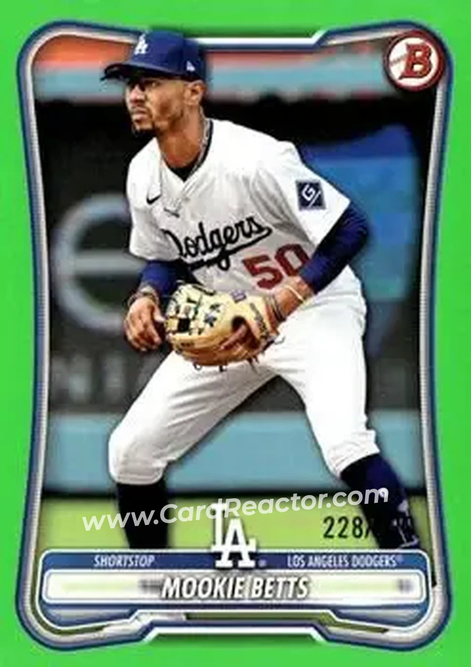 2026 Bowman - Neon Green #81 - Mookie Betts - Los Angeles Dodgers - Front 2026 Bowman - Neon Green #81 - Mookie Betts - Los Angeles Dodgers - Front