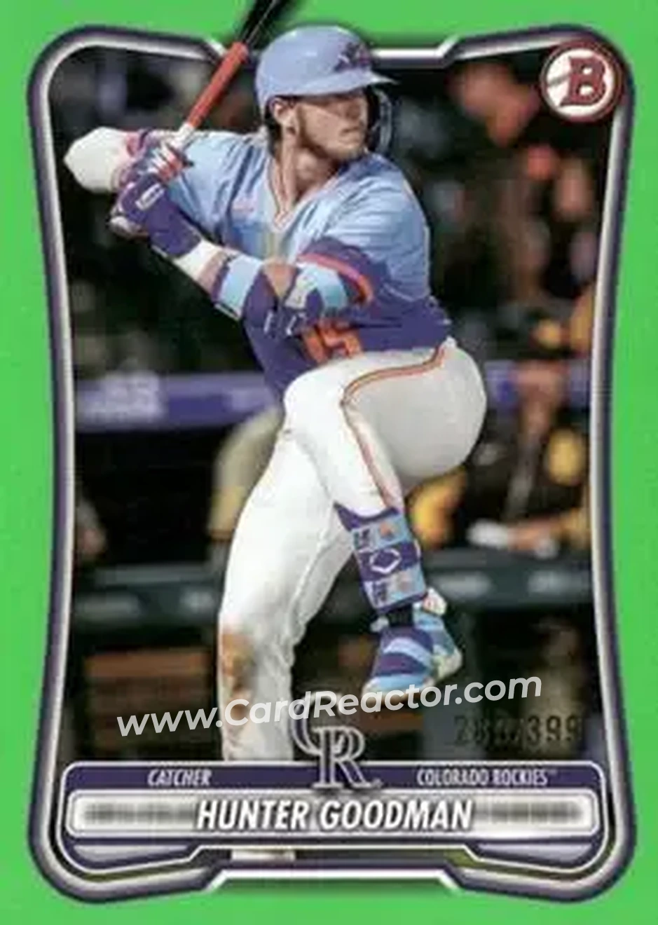 2026 Bowman - Neon Green #82 - Hunter Goodman - Colorado Rockies - Front