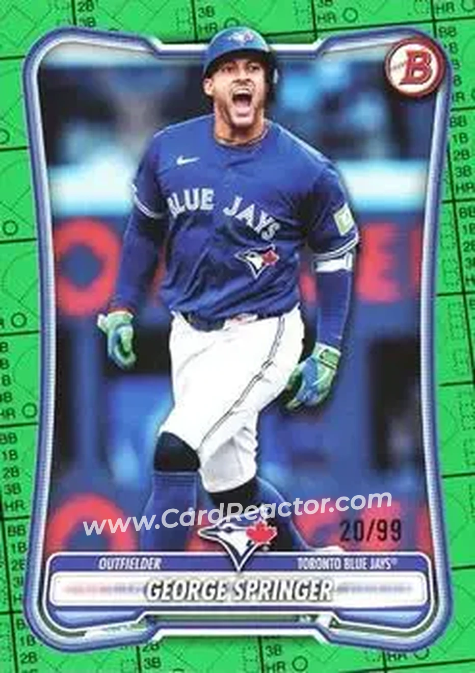 2026 Bowman - Green Pattern #95 - George Springer - Toronto Blue Jays - Front