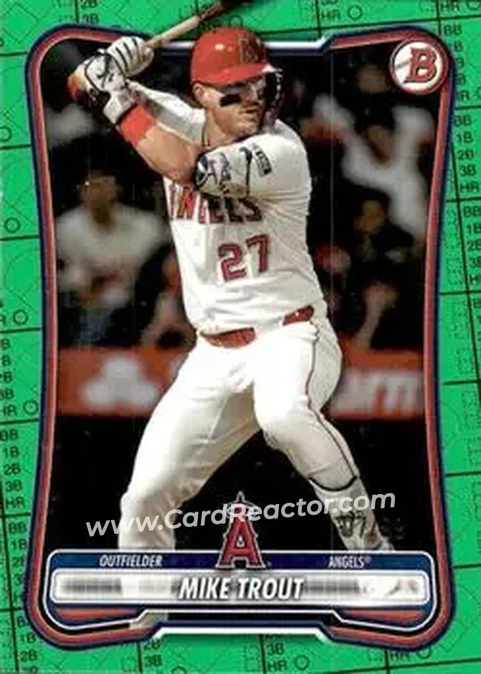 2026 Bowman - Green Pattern #100 - Mike Trout - Los Angeles Angels - Front 2026 Bowman - Green Pattern #100 - Mike Trout - Los Angeles Angels - Front