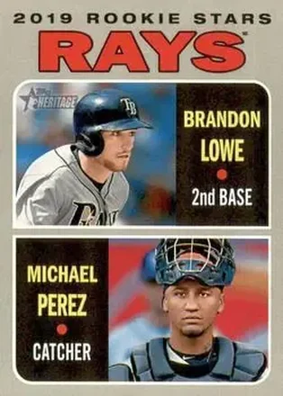 2019 Topps Heritage #9 - Rays 2019 Rookie Stars (Brandon Lowe - Michael Perez) RS, RC - Tampa Bay Rays - Tampa Bay Rays