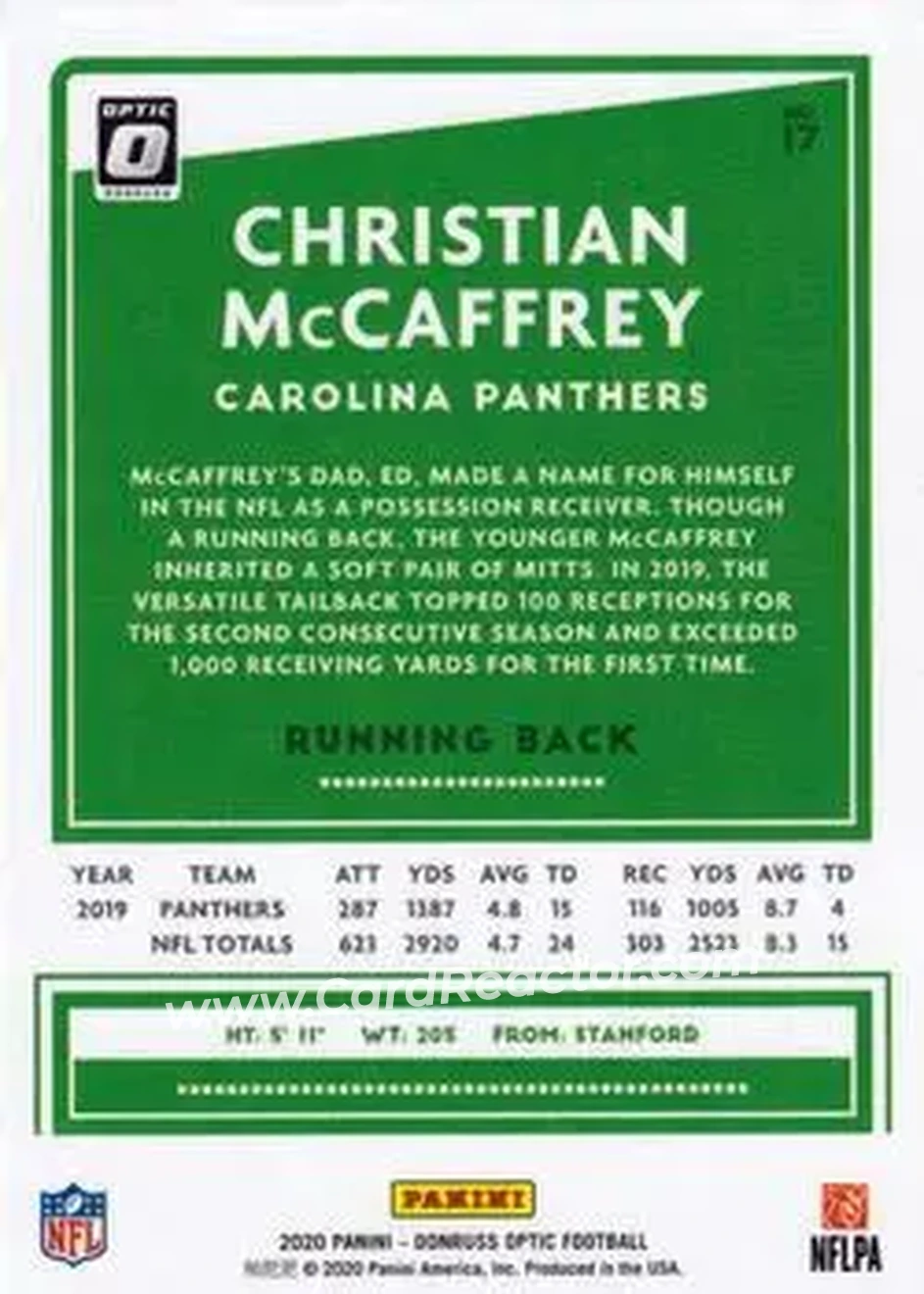 2020 Donruss Optic #17 - Christian McCaffrey - Carolina Panthers - Back