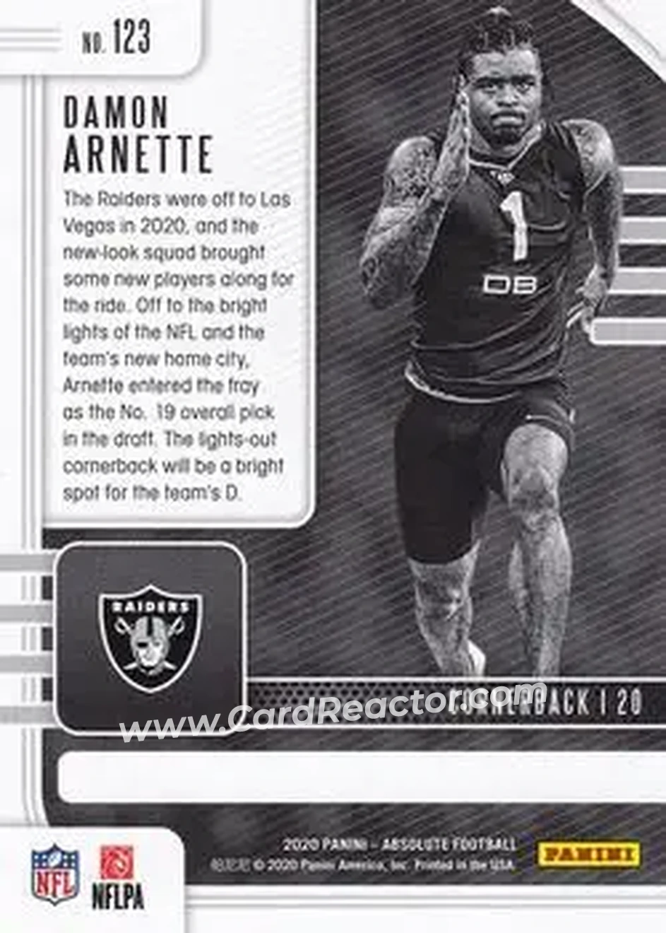 2020 Panini Absolute #123 - Damon Arnette - Las Vegas Raiders - Back