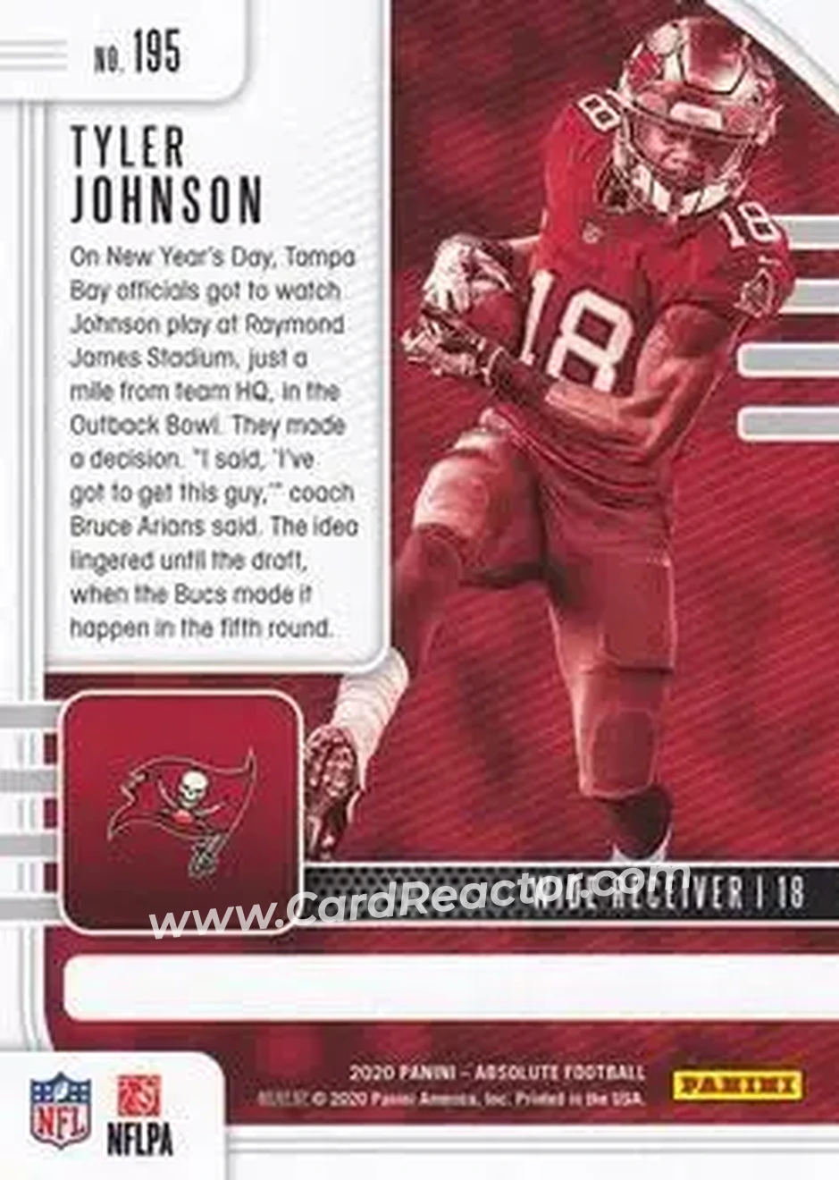 2020 Panini Absolute #195 - Tyler Johnson - Tampa Bay Buccaneers - Back
