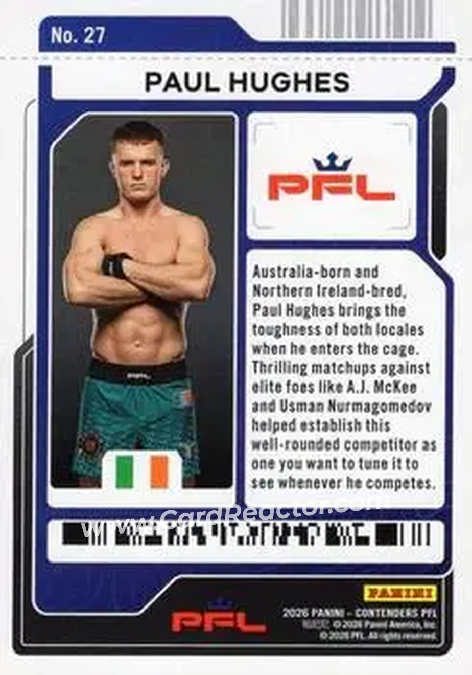 2026 Panini Contenders PFL - Season Ticket Green Fireworks #27 - Paul Hughes - Back 2026 Panini Contenders PFL - Season Ticket Green Fireworks #27 - Paul Hughes - Back