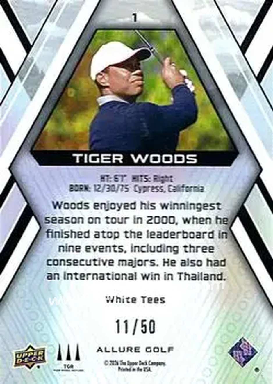 2026 Upper Deck Allure - White Tees #1 - Tiger Woods - Back