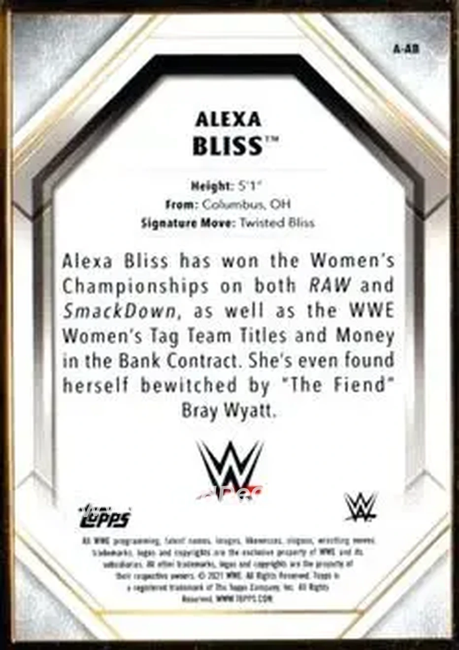 2021 Topps Transcendent Collection WWE - Autographs Superfractor Chrome #A-AB - Alexa Bliss - Back