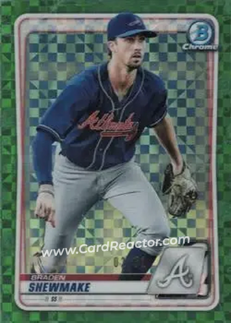 2020 Bowman Chrome X - Prospects Green X-Fractor #BCP-219 - Braden Shewmake - Atlanta Braves - Front 2020 Bowman Chrome X - Prospects Green X-Fractor #BCP-219 - Braden Shewmake - Atlanta Braves - Front