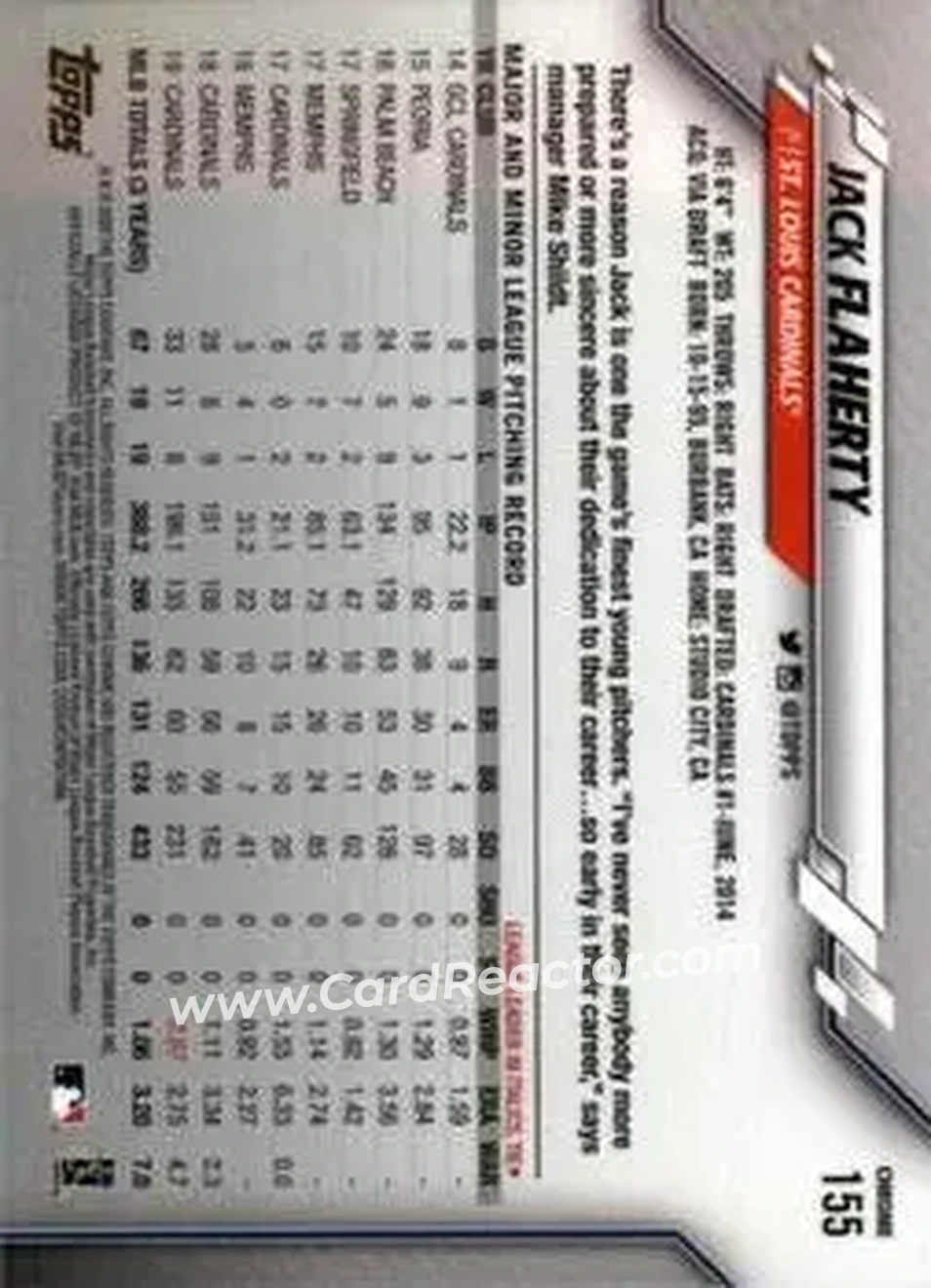 2020 Topps Chrome Sapphire Edition #155 - Jack Flaherty - St. Louis Cardinals - Back 2020 Topps Chrome Sapphire Edition #155 - Jack Flaherty - St. Louis Cardinals - Back