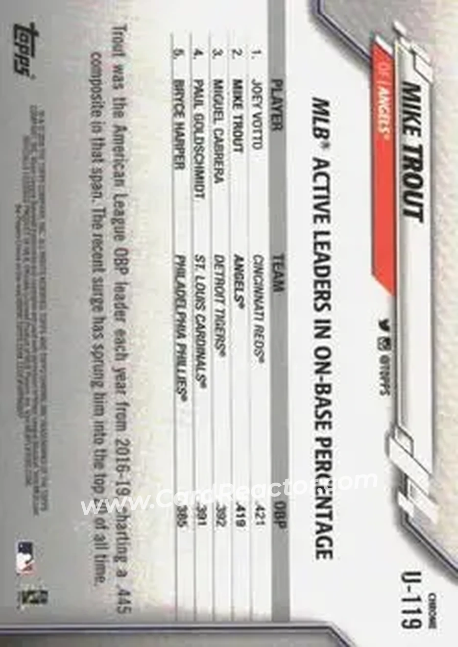 2020 Topps Chrome Update Sapphire Edition #U-119 - Mike Trout - Los Angeles Angels - Back