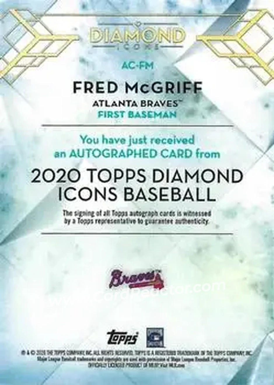 2020 Topps Diamond Icons #AC-FM - Fred McGriff - Atlanta Braves - Back