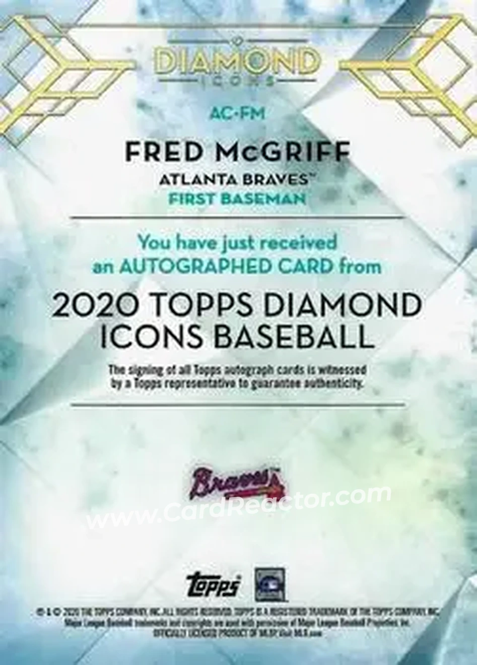 2020 Topps Diamond Icons - Gold #AC-FM - Fred McGriff - Atlanta Braves - Back