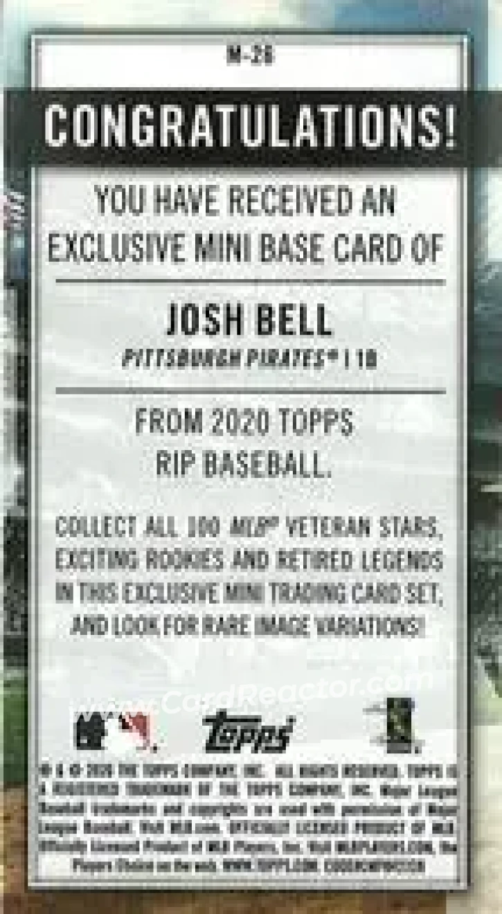 2020 Topps Rip - Mini Image Variations #M-26 - Josh Bell - Pittsburgh Pirates - Back
