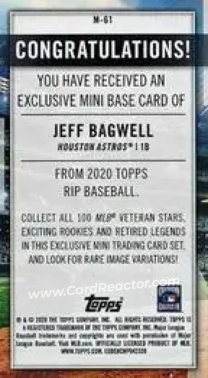 2020 Topps Rip - Mini Image Variations #M-61 - Jeff Bagwell - Houston Astros - Back