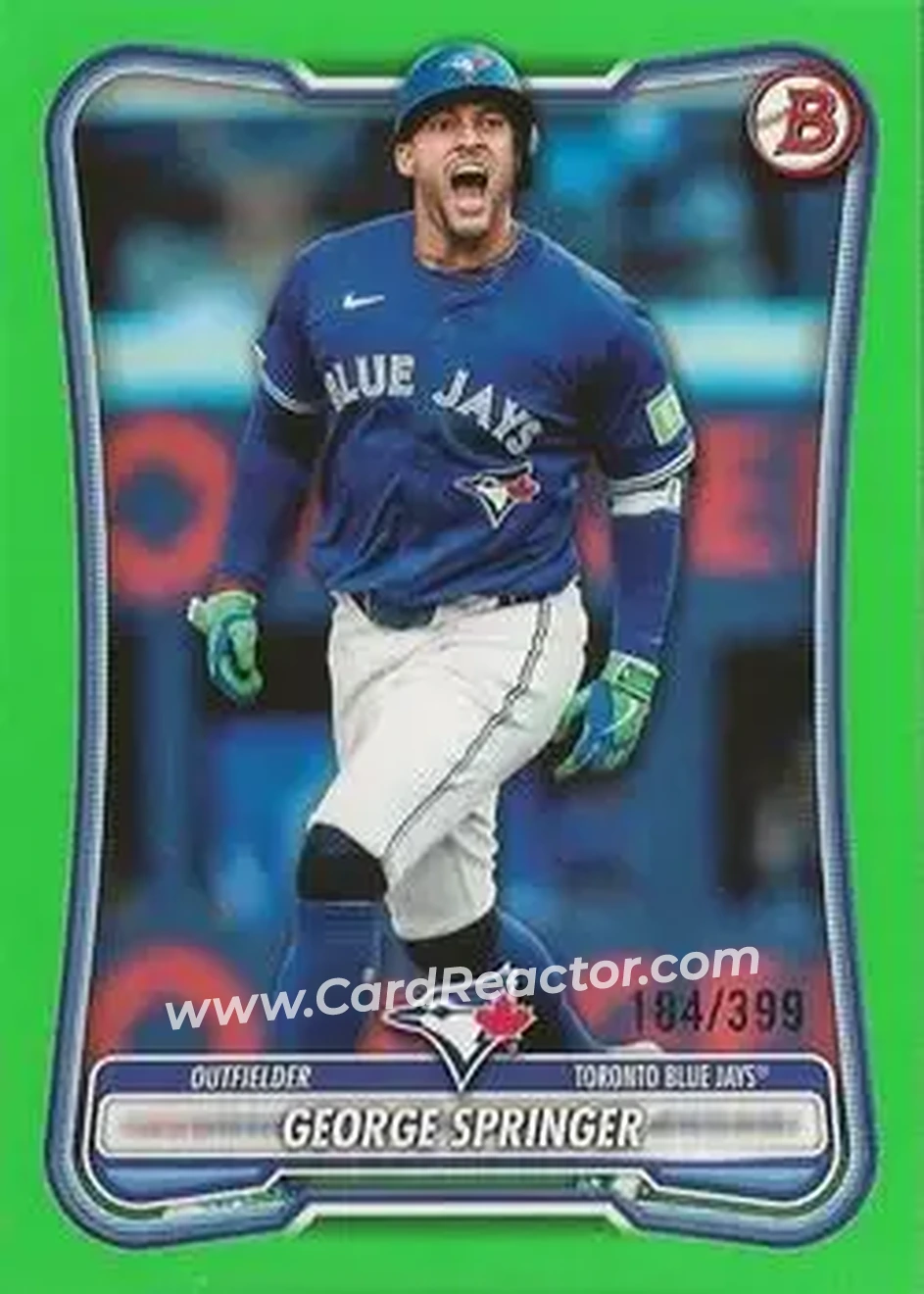 2026 Bowman - Neon Green #95 - George Springer - Toronto Blue Jays - Front