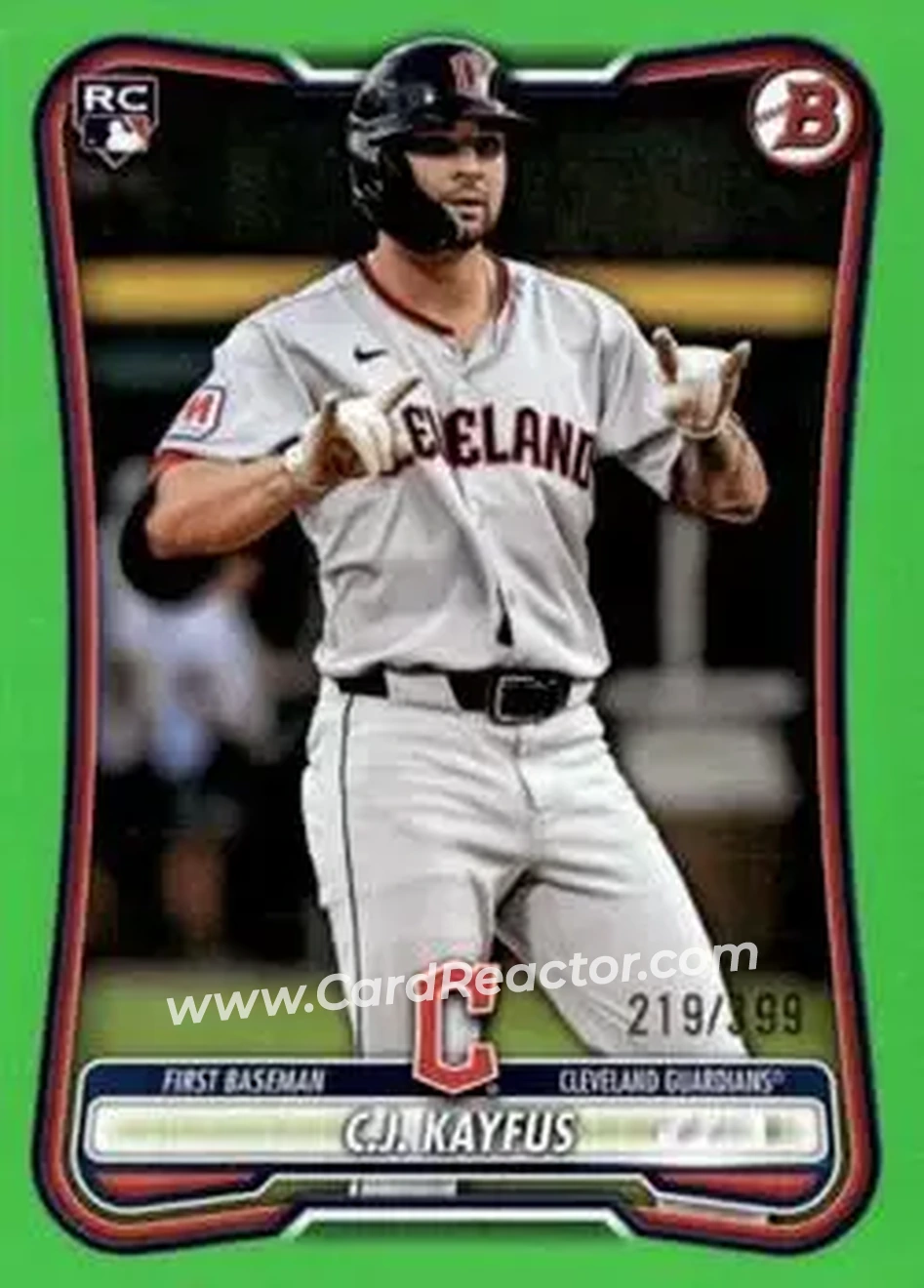 2026 Bowman - Neon Green #98 - C.J. Kayfus - Cleveland Guardians - Front 2026 Bowman - Neon Green #98 - C.J. Kayfus - Cleveland Guardians - Front