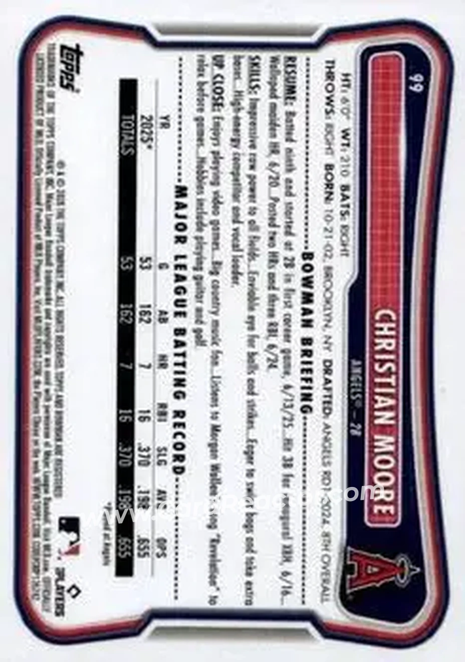 2026 Bowman - Neon Green #99 - Christian Moore - Los Angeles Angels - Back