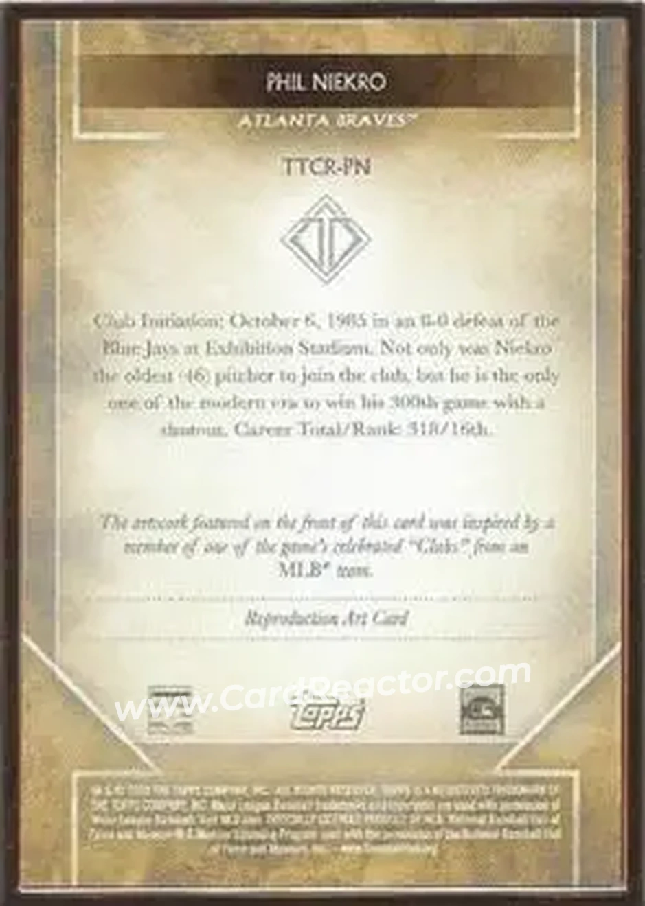 2020 Topps Transcendent Collection - Sketch Reproductions #TTCR-PN - Phil Niekro - Atlanta Braves - Back