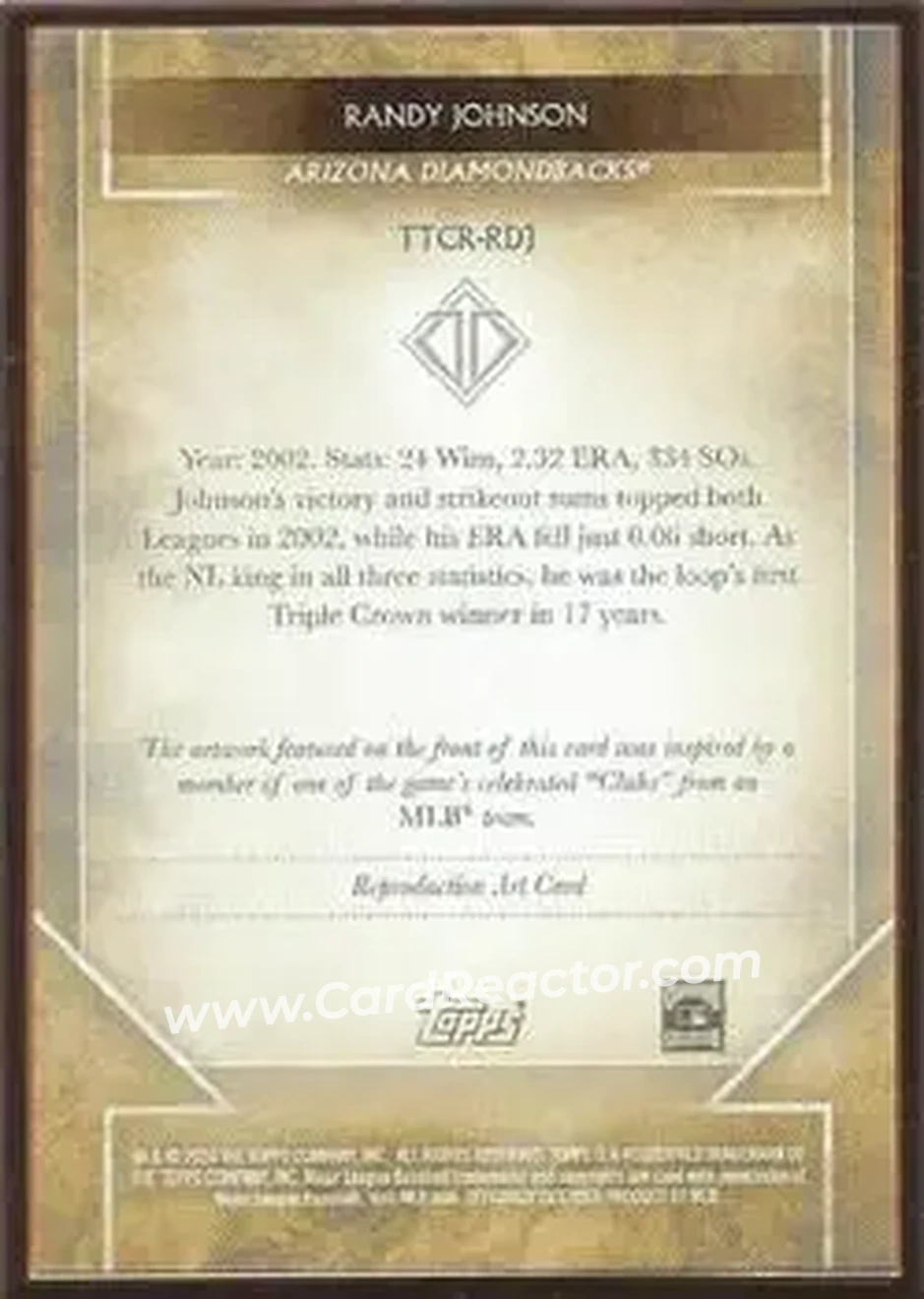 2020 Topps Transcendent Collection - Sketch Reproductions #TTCR-RDJ - Randy Johnson - Arizona Diamondbacks - Back 2020 Topps Transcendent Collection - Sketch Reproductions #TTCR-RDJ - Randy Johnson - Arizona Diamondbacks - Back