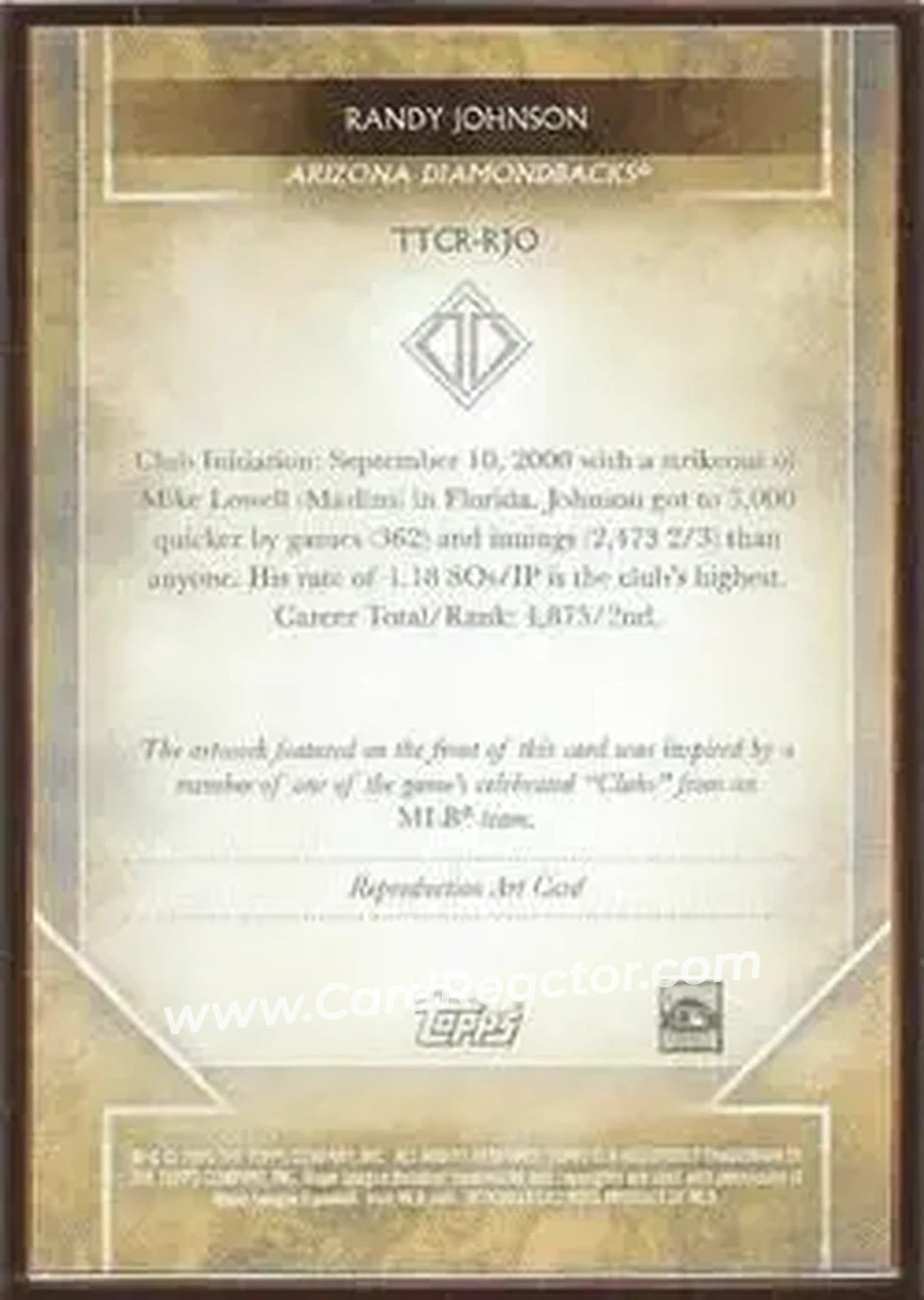 2020 Topps Transcendent Collection - Sketch Reproductions #TTCR-RJO - Randy Johnson - Arizona Diamondbacks - Back