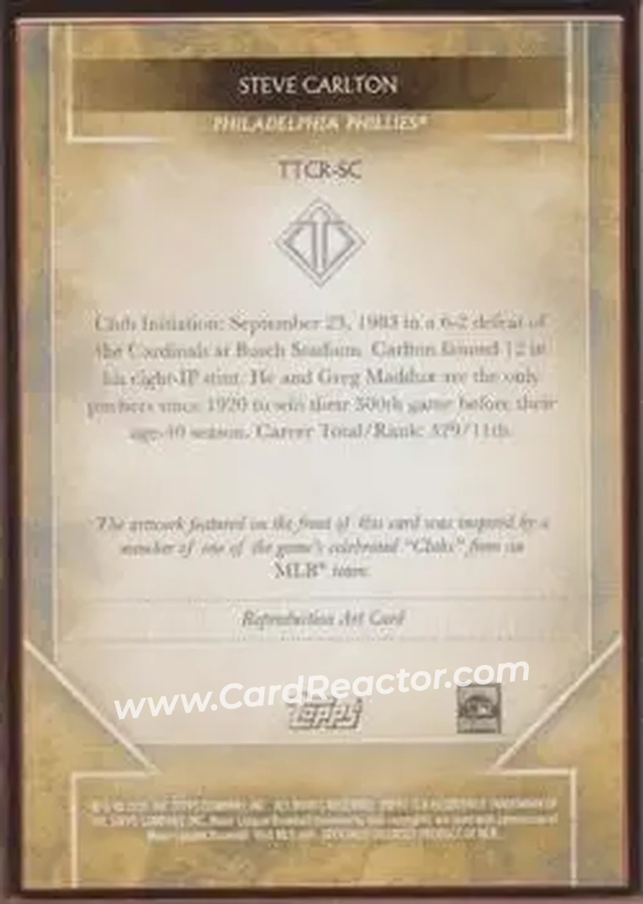 2020 Topps Transcendent Collection - Sketch Reproductions #TTCR-SC - Steve Carlton - Philadelphia Phillies - Back