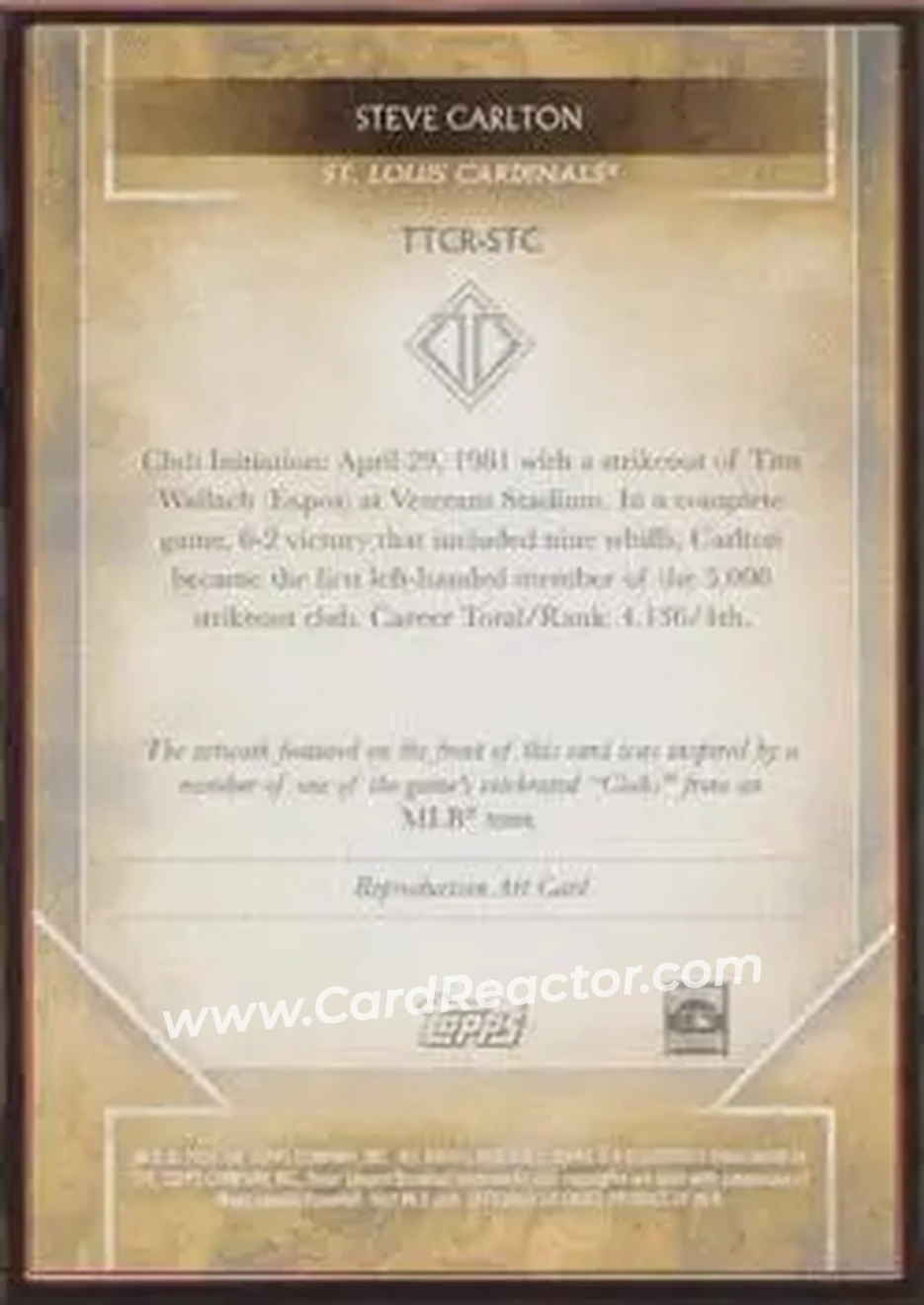 2020 Topps Transcendent Collection - Sketch Reproductions #TTCR-STC - Steve Carlton - St. Louis Cardinals - Back