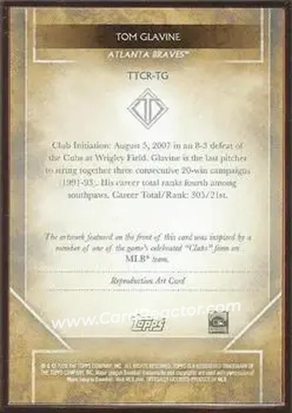 2020 Topps Transcendent Collection - Sketch Reproductions #TTCR-TG - Tom Glavine - Atlanta Braves - Back