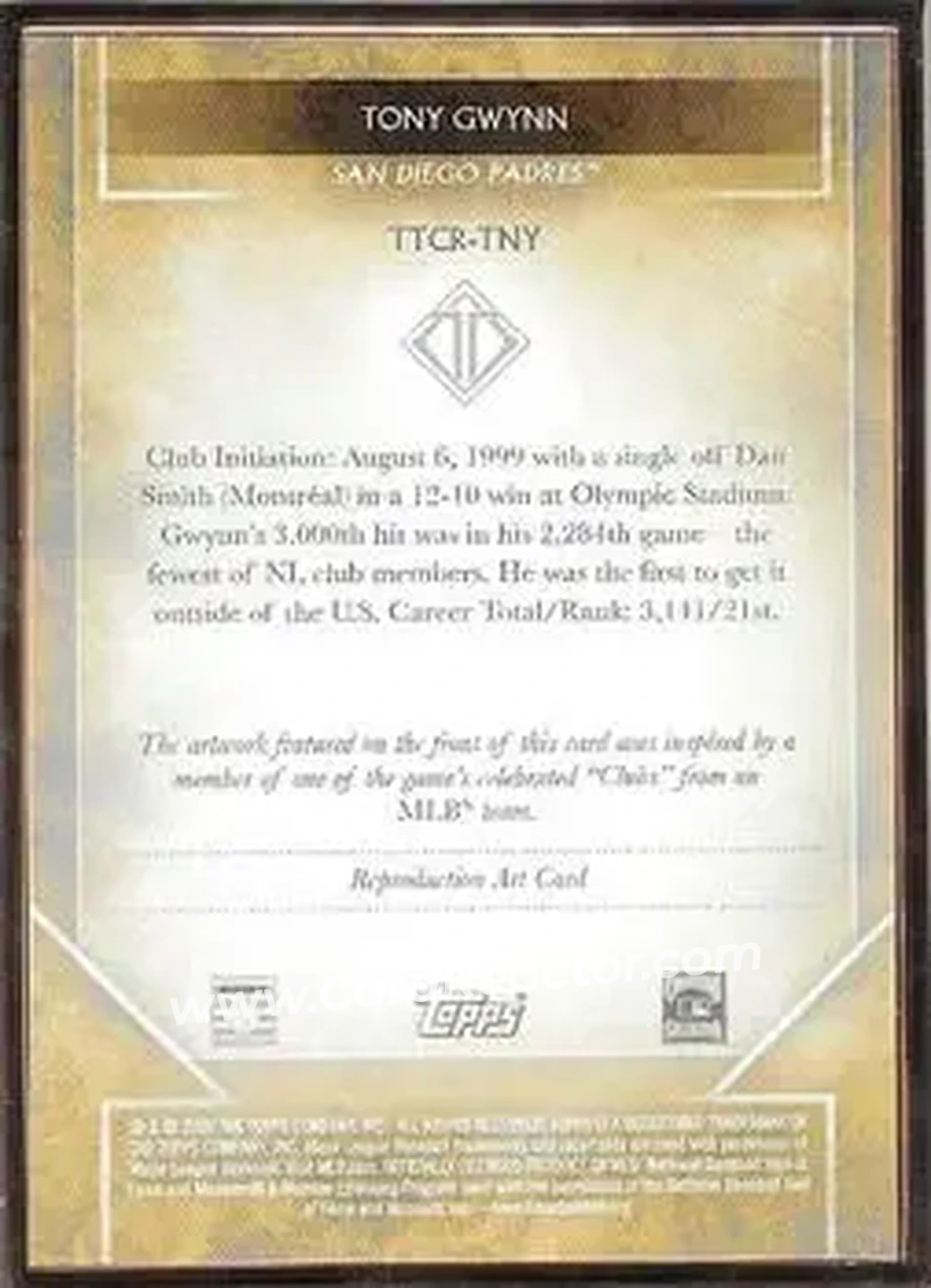 2020 Topps Transcendent Collection - Sketch Reproductions #TTCR-TNY - Tony Gwynn - San Diego Padres - Back 2020 Topps Transcendent Collection - Sketch Reproductions #TTCR-TNY - Tony Gwynn - San Diego Padres - Back